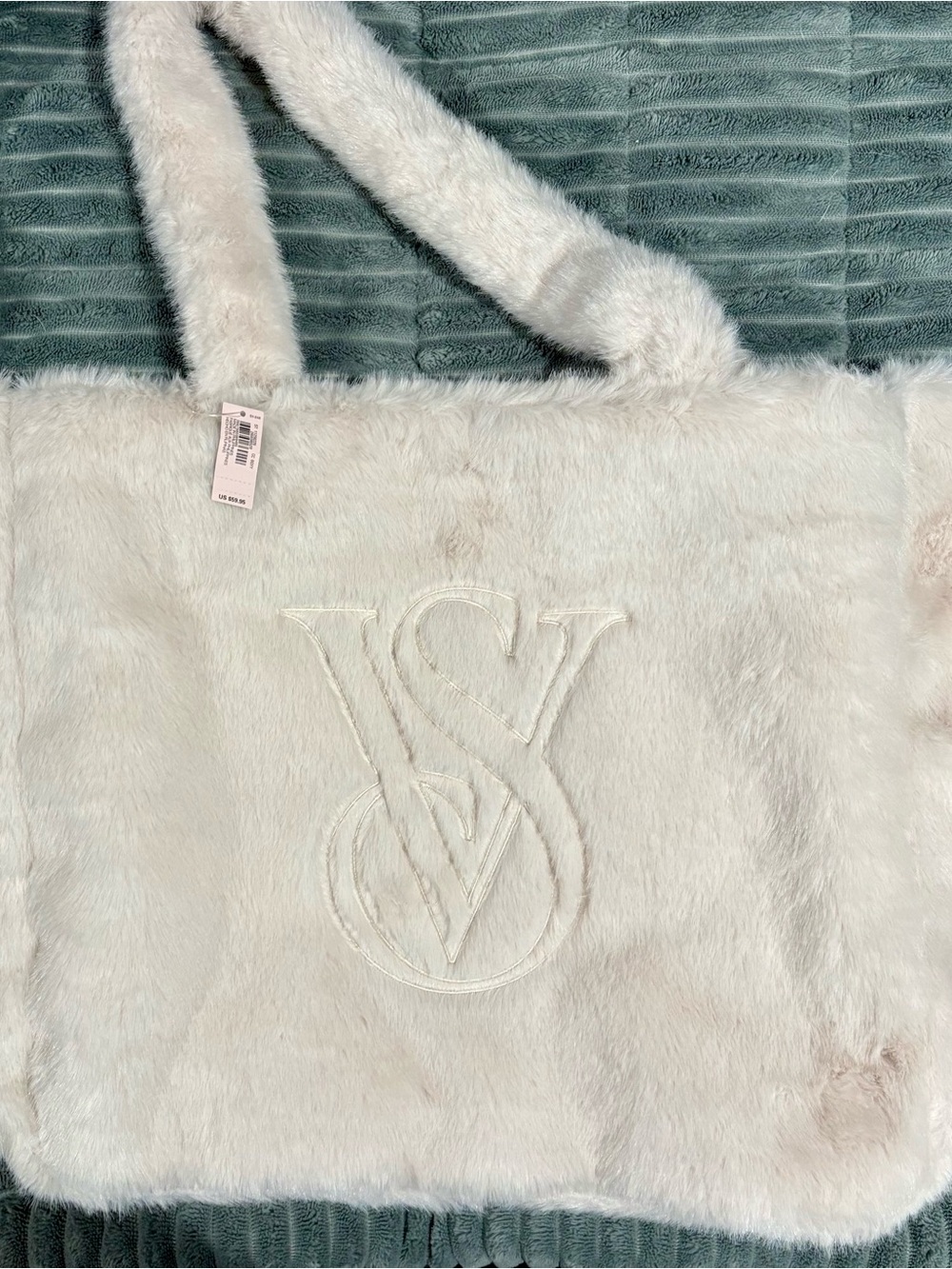 Victoria's Secret Cream Faux-Fur Tote with Embossed VS Logo